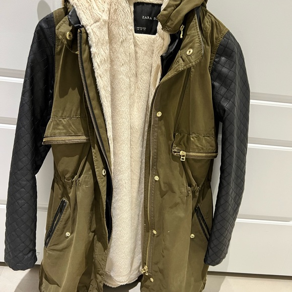 Zara Combination Parka w. Faux Leather Sleeves - Picture 7 of 8